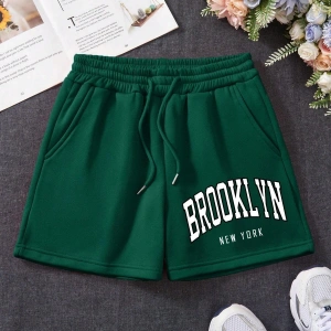 Letter Graphic Drawstring Waist Track Şort