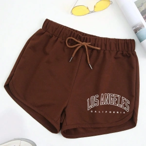 Letter Graphic Drawstring Waist Track Şort