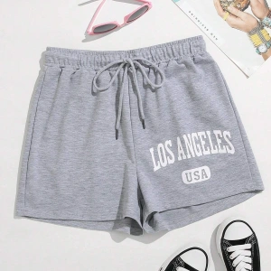 Letter Graphic Drawstring Waist Track Şort