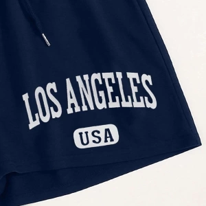 Letter Graphic Drawstring Waist Track Şort