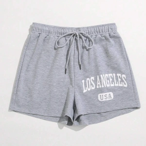 Letter Graphic Drawstring Waist Track Şort