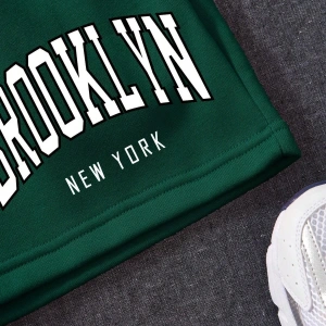 Letter Graphic Drawstring Waist Track Şort