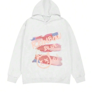 Letter Graphic Drop Shoulder Oversized Hoodie Beyaz