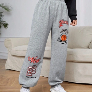 Letter Graphic Elastic Waist 4 Mevsim Eşofman