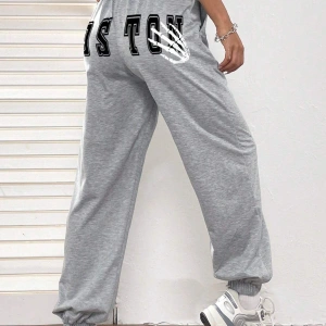 Letter Graphic Elastic Waist 4 Mevsim Eşofman