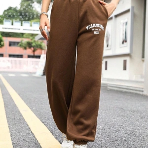 Letter Graphic Elastic Waist 4 Mevsim Eşofman