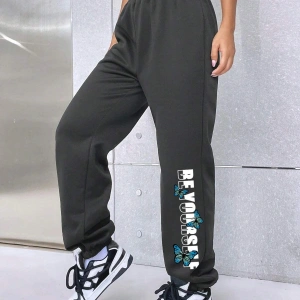 Letter Graphic Elastic Waist 4 Mevsim Eşofman