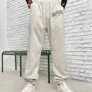 Letter Graphic Elastic Waist 4 Mevsim Eşofman