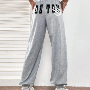 Letter Graphic Elastic Waist 4 Mevsim Eşofman