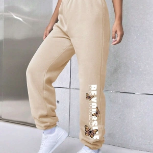 Letter Graphic Elastic Waist 4 Mevsim Eşofman