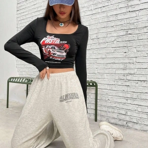 Letter Graphic Elastic Waist 4 Mevsim Eşofman