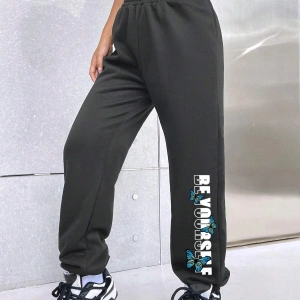 Letter Graphic Elastic Waist 4 Mevsim Eşofman