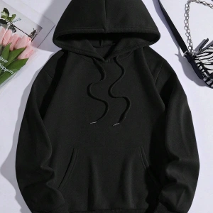 Letter Graphic Kangaroo Pocket Drawstring Lined Hoodie Siyah