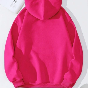 Letter Graphic Kangaroo Pocket Drawstring Lined Hoodie Sweatshirt Pembe