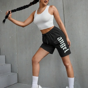 Letter Graphic Knot Waist Track Şort