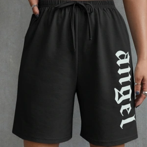 Letter Graphic Knot Waist Track Şort