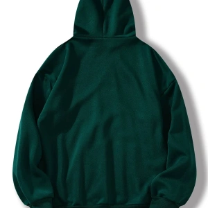 Letter Graphic Lined Kangaroo Pocket Hoodie Yeşil