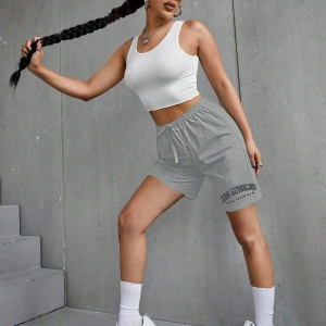 Letter Graphic Tie Front Track Şort