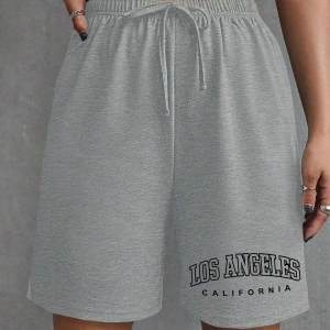 Letter Graphic Tie Front Track Şort