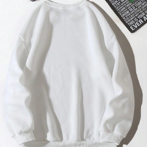 Letter & Shark Print Drop Shoulder Pullover Beyaz