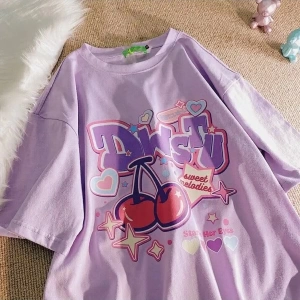 Lila Unisex Sweet Melodies Kiraz Tişört
