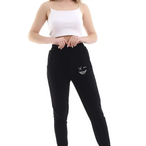 Lion Company Baskılı Siyah Paçası Lastikli Eşofman Unisex ESF01