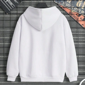 Lip Print Kangaroo Pocket Drawstring Hoodie Beyaz