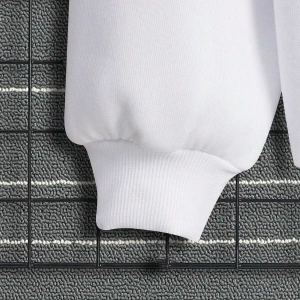 Lip Print Kangaroo Pocket Drawstring Hoodie Beyaz