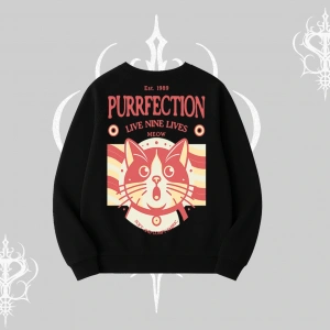 Live Nine Lives Kedi Tasarımlı Biskilet Sweatshirt