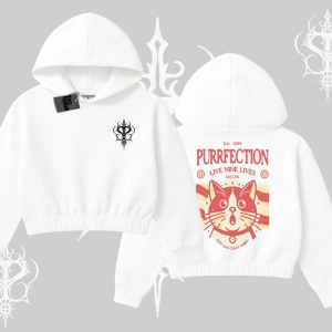 Live Nine Lives Kedi Tasarımlı Kapşonlu Crop Sweatshirt