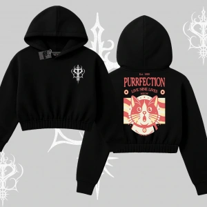 Live Nine Lives Kedi Tasarımlı Kapşonlu Crop Sweatshirt