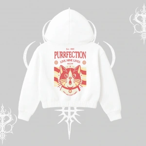 Live Nine Lives Kedi Tasarımlı Kapşonlu Crop Sweatshirt