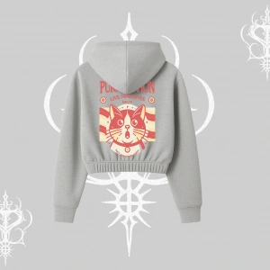 Live Nine Lives Kedi Tasarımlı Kapşonlu Crop Sweatshirt