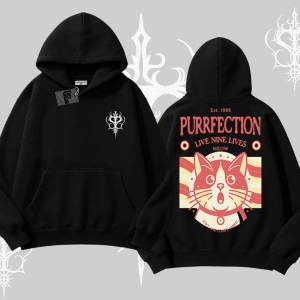 Live Nine Lives Kedi Tasarımlı Kapşonlu Sweatshirt