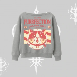 Live Nine Lives Kedi Tasarımlı Kayık Yaka Sweatshirt