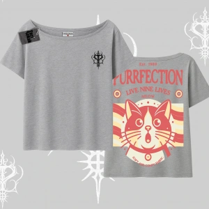 Live Nine Lives Kedi Tasarımlı Kayık Yaka Tshirt