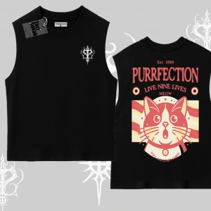 Live Nine Lives Kedi Tasarımlı Kolsuz Tshirt