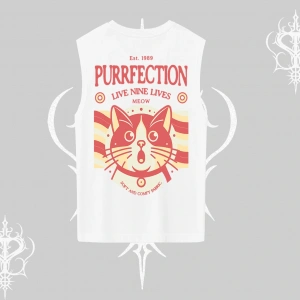 Live Nine Lives Kedi Tasarımlı Kolsuz Tshirt