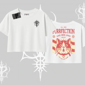 Live Nine Lives Kedi Tasarımlı Oversize Crop Tshirt