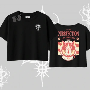 Live Nine Lives Kedi Tasarımlı Oversize Crop Tshirt