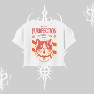 Live Nine Lives Kedi Tasarımlı Oversize Crop Tshirt