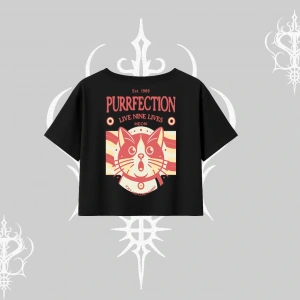 Live Nine Lives Kedi Tasarımlı Oversize Crop Tshirt