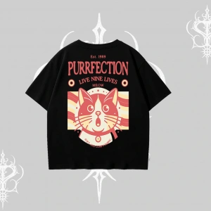 Live Nine Lives Kedi Tasarımlı Oversize Tshirt