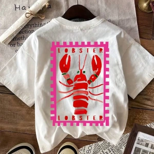 Lobster Graphic Yaz Dışarı Çıkma Tişörtü, Kadın Rahat Yuvarlak Yaka Kısa Kollu Tişört