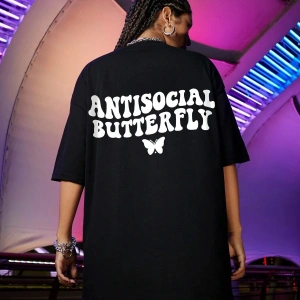 Logo Baskılı Beyaz Tişört Antisocial Butterfly