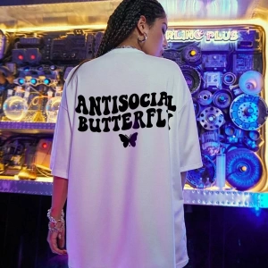 Logo Baskılı Beyaz Tişört Antisocial Butterfly