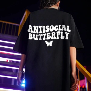 Logo Baskılı Beyaz Tişört Antisocial Butterfly