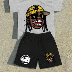 Lonblece 2li Erkek Karikatür Baskılı Kısa Kollu Tişört Şort Takımı