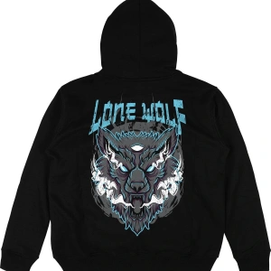 Lone Wolf Siyah Oversize Unisex Kapüşonlu Sweatshirt Hoodie