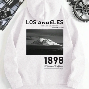 Los Angeles baskılı Üç İplik ünisex oversize Sweatshirt Beyaz